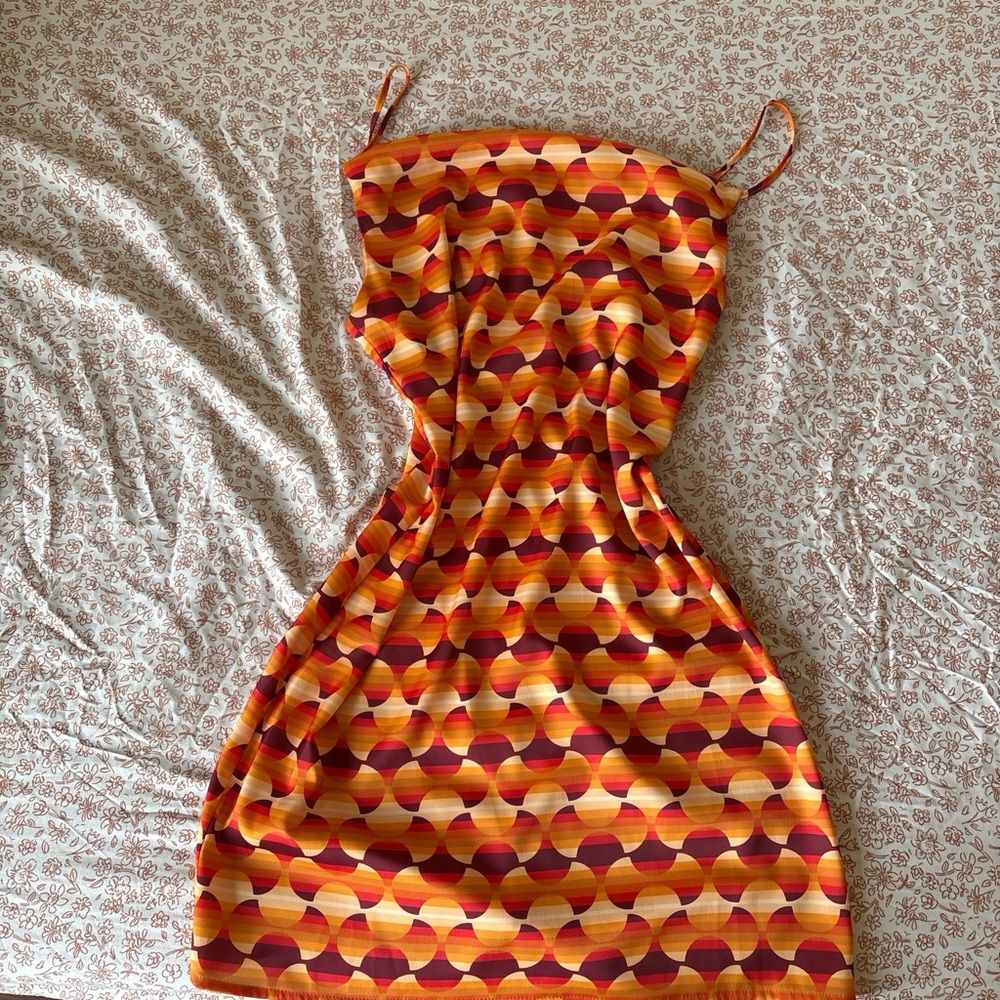 Urban Outfitters Orange and Red Geometric Strappy Mini Dress